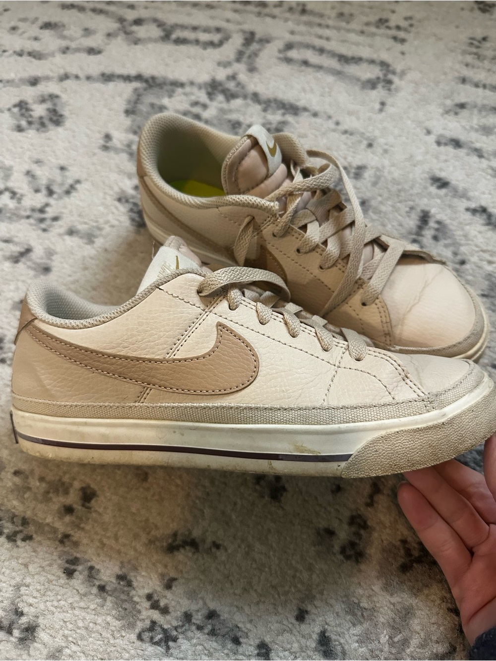 Nike women Tan Low-Top Sneakers with Gold Swoosh
